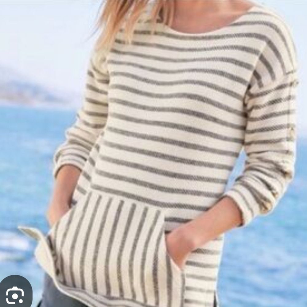 NWT Soft Surroundings Asya Cream Navy Stripe Tunic Top